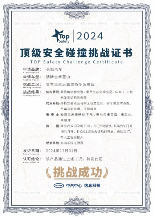 行业首个高架桥坠落挑战成功通关!魏牌全新蓝山实力演绎“顶级安全”